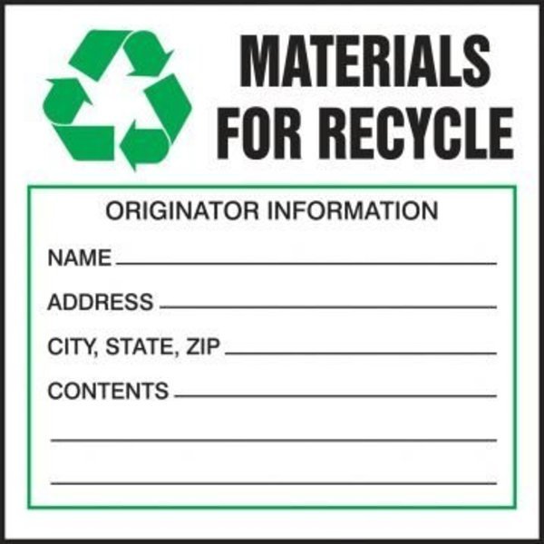 SAFETY LABEL MATERIALS FOR RECYCLE 4 in  MHZW47PSL, Accuform, Mfr#: MHZW47PSL